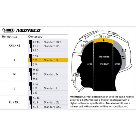SHOEI NEOTEC 2 CENTER PAD S 9MM