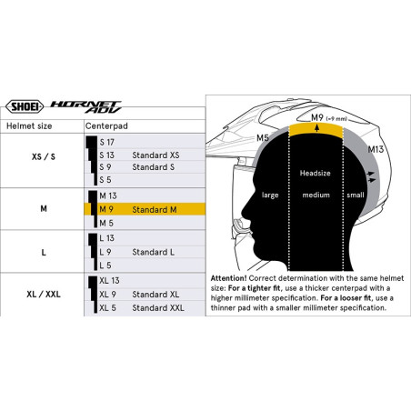 SHOEI HORNET ADV CENTER PAD M 9MM