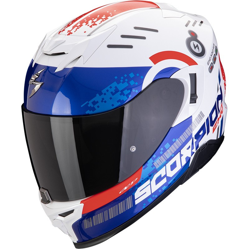 Pack Casco Moto + Kit Bluetooth : Scorpion Exo 520 Evo Air Elan Matt White Silver Red + Kit Bluetooth Lokui K30