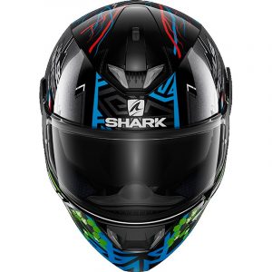 Vue de face du casque Shark Skwal 2 Noxxys Black/Blue/Green 3/4